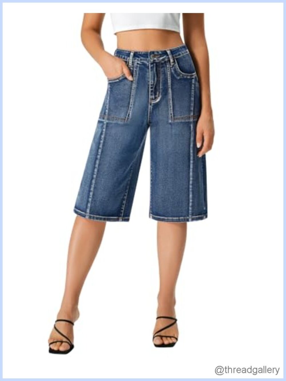 Womens Bermuda Jean Shorts High Rise Stretchy Denim Long Jorts with Large